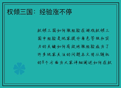 权倾三国：经验涨不停