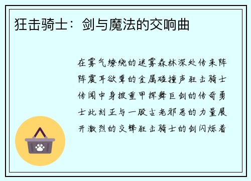 狂击骑士：剑与魔法的交响曲